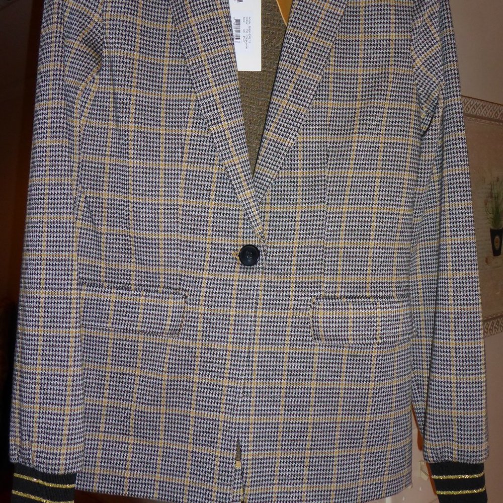 Summum Woman Luxury Jersey Cappucino Check Blazer Jacket USA Size XS